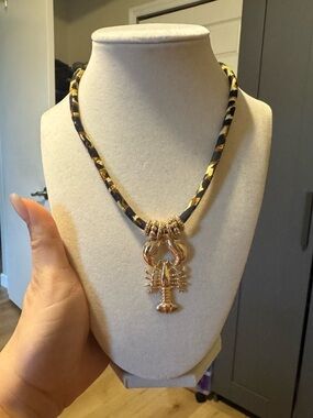 Gold Lobster Pendant Necklace on Black and Gold Rope